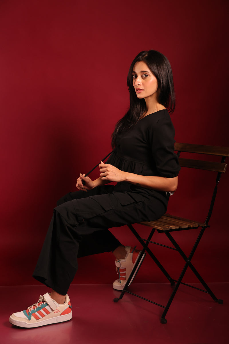 Side view of Psypher black cropped top India for women