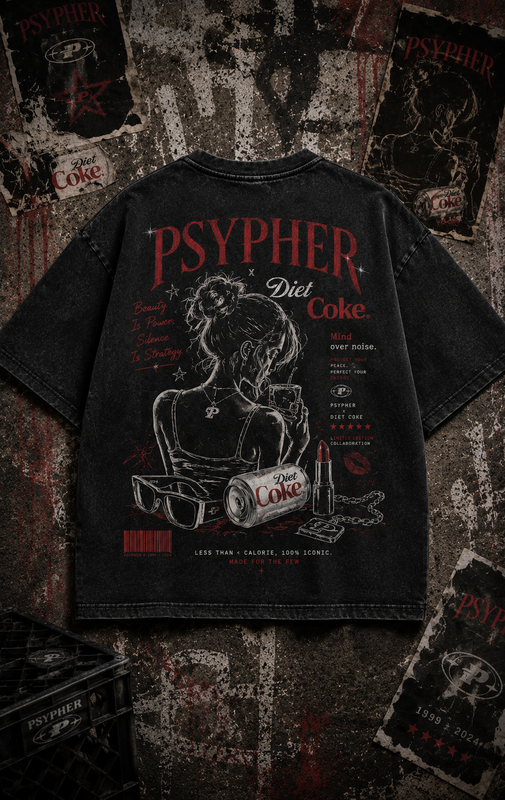 Psypher x Diet Coke Washed Black Oversized T-Shirt