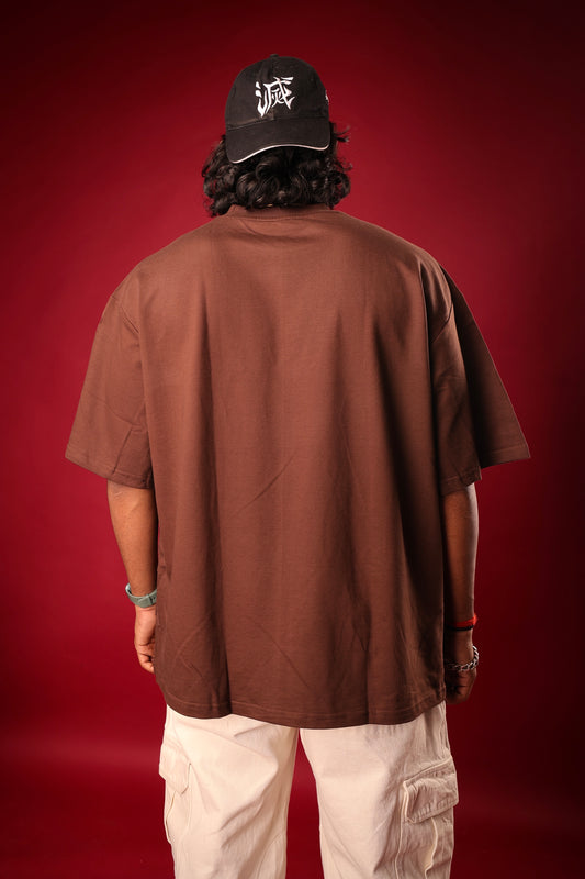 The Mocha Coffee Brown Solid Oversized T-shirt