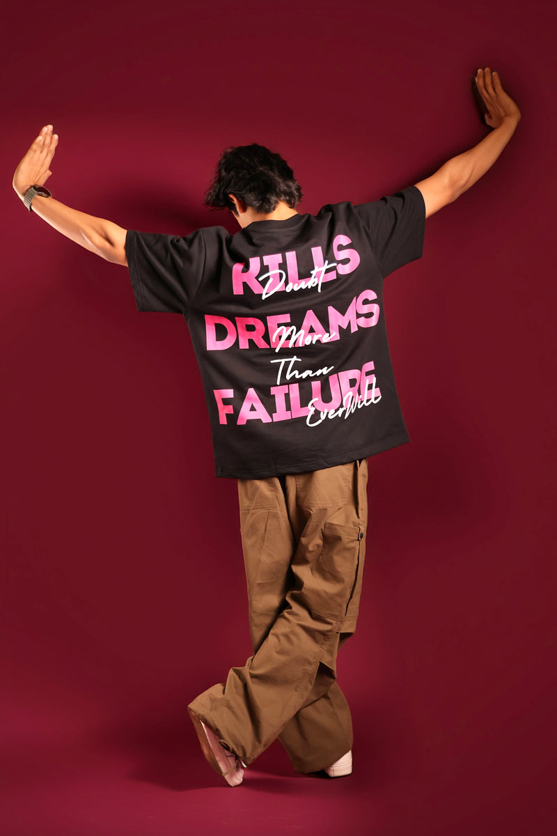 Back view of white oversized motivational streetwear t-shirt