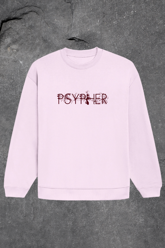 Light purple sweatshirt with 'PSYPHER' text on a gray surface