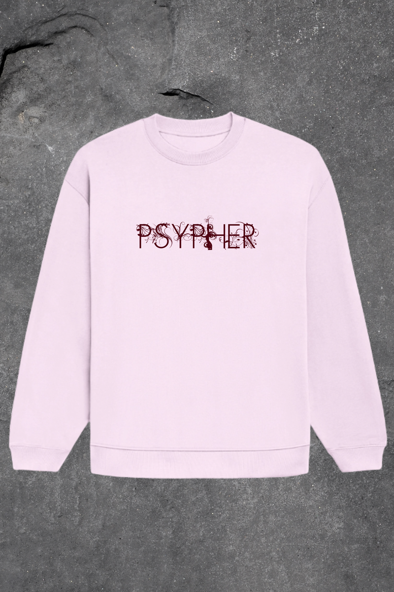 Light purple sweatshirt with 'PSYPHER' text on a gray surface