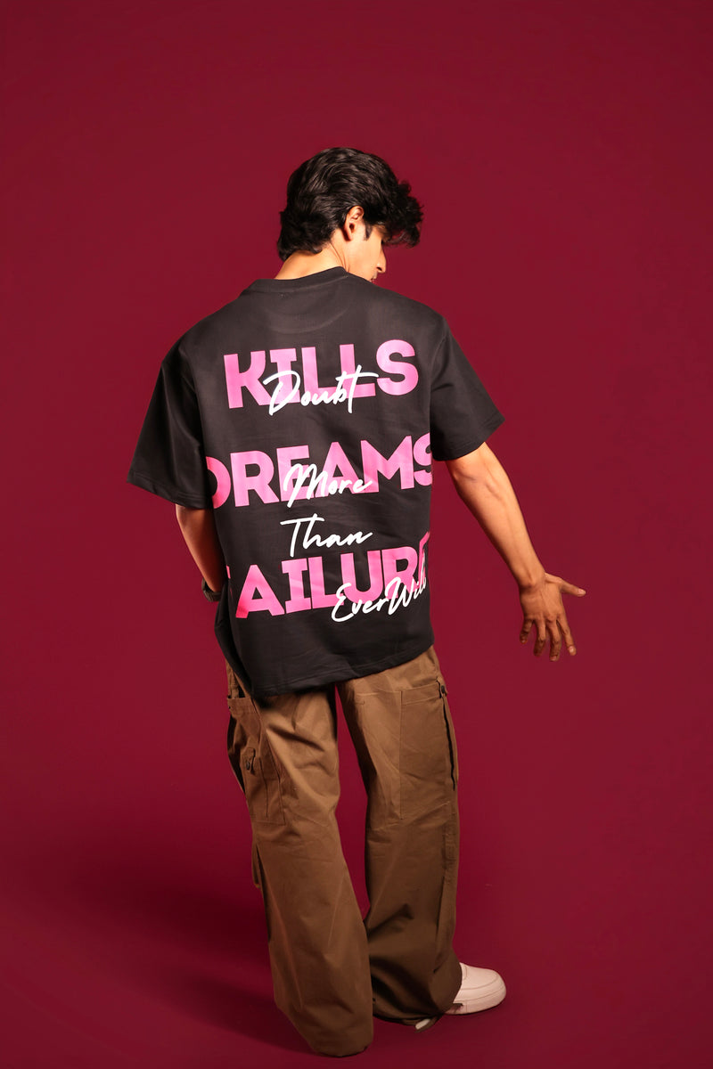 Back view of white oversized motivational streetwear t-shirt India