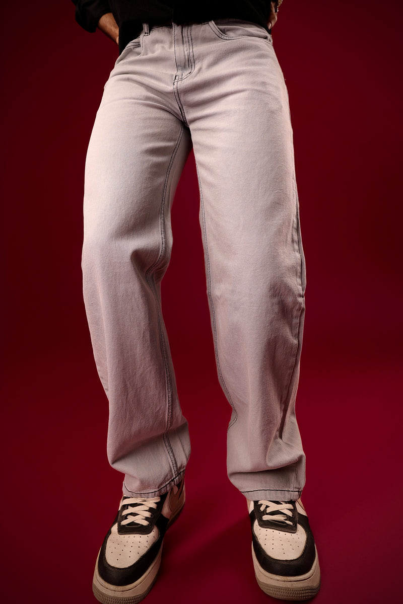 Front view of grey jeans with straight fit by Psypher India