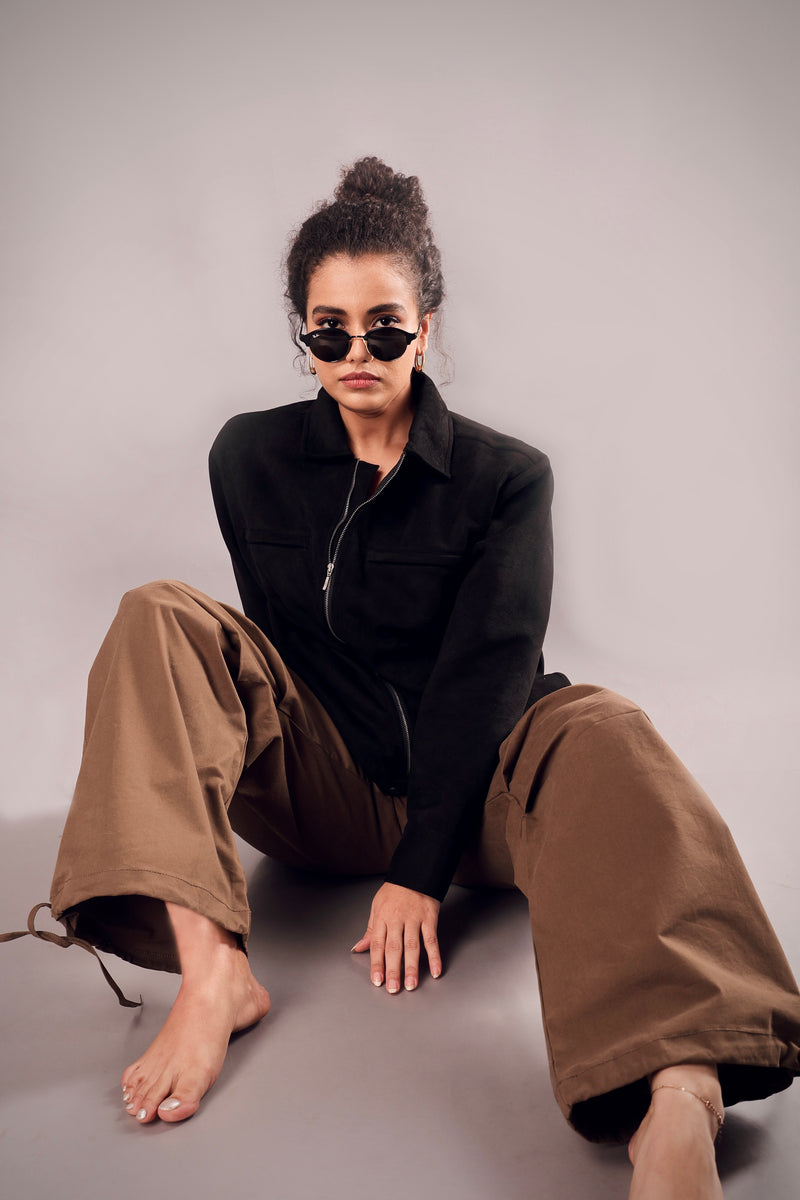 Urban fashion look with black suede Psypher jacket – Gen Z style