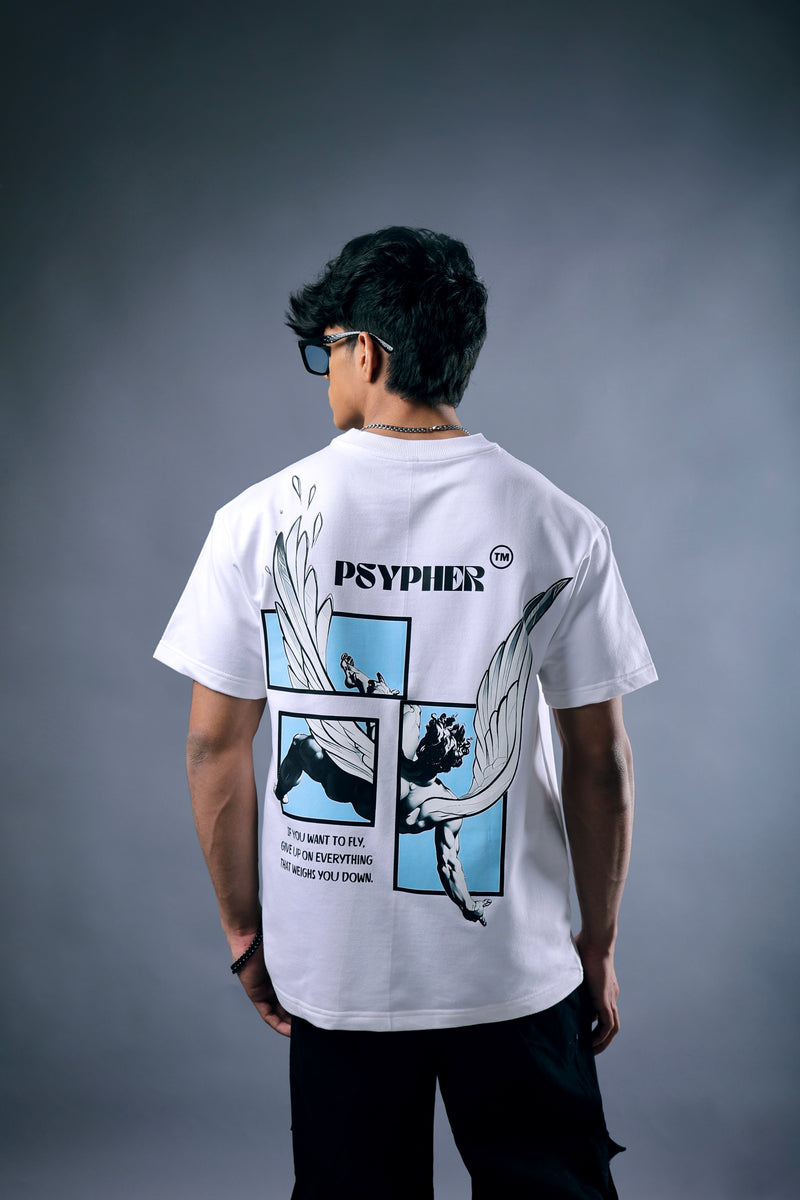 Blue print on white streetwear tee India oversized fit